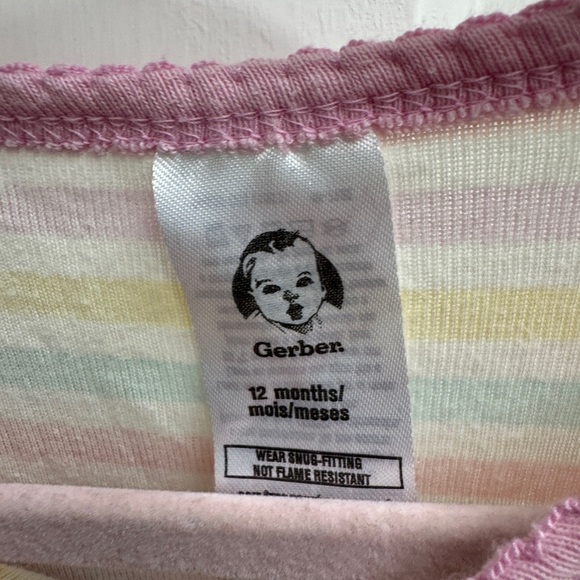 Gerber 12M Girls Pastel Striped Long Sleeve Onesie Footie Pajamas - Picture 3 of 4